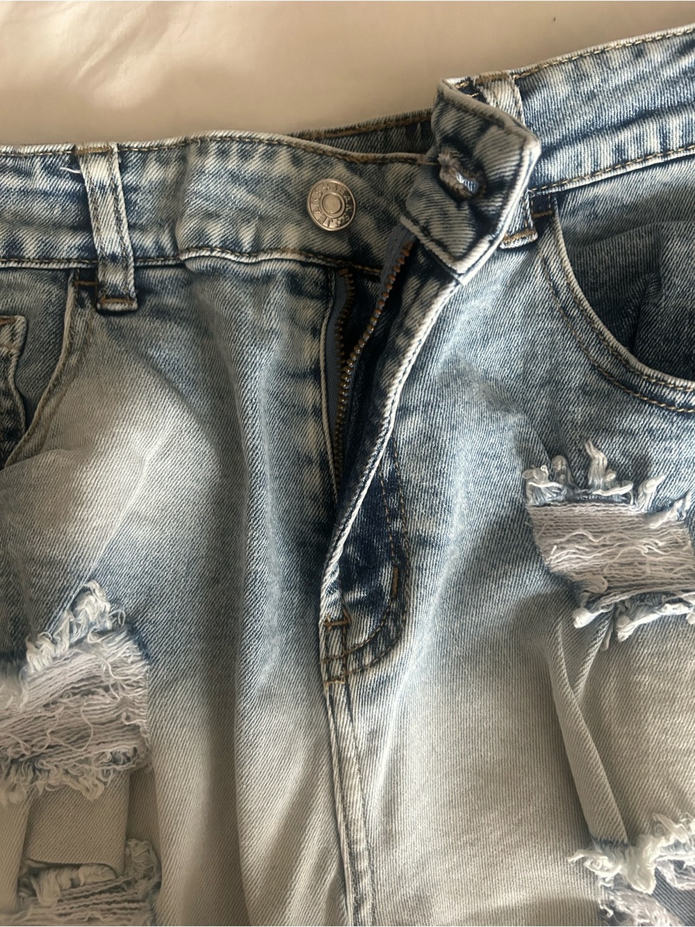 SHEIN Light Blue Distressed Denim Cutoff Shorts - Picture 2 of 4